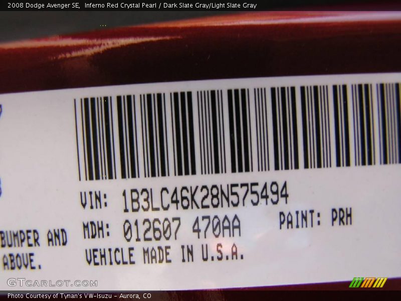 Inferno Red Crystal Pearl / Dark Slate Gray/Light Slate Gray 2008 Dodge Avenger SE