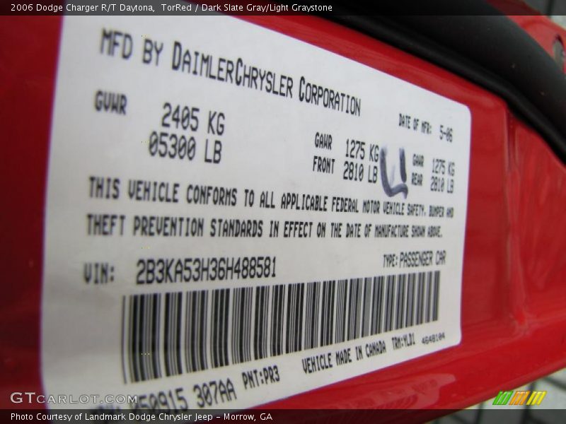 2006 Charger R/T Daytona TorRed Color Code PR3