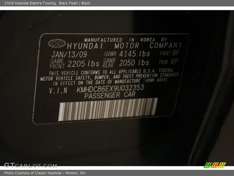 Black Pearl / Black 2009 Hyundai Elantra Touring