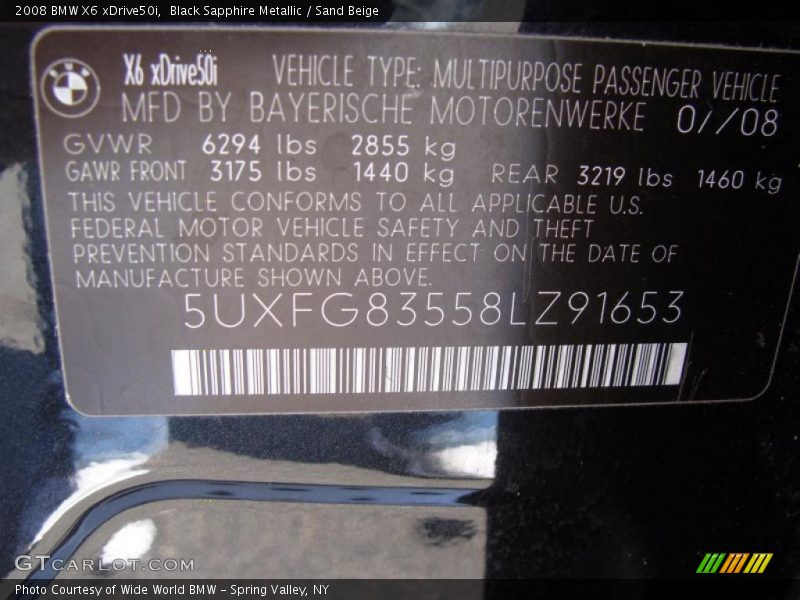Black Sapphire Metallic / Sand Beige 2008 BMW X6 xDrive50i