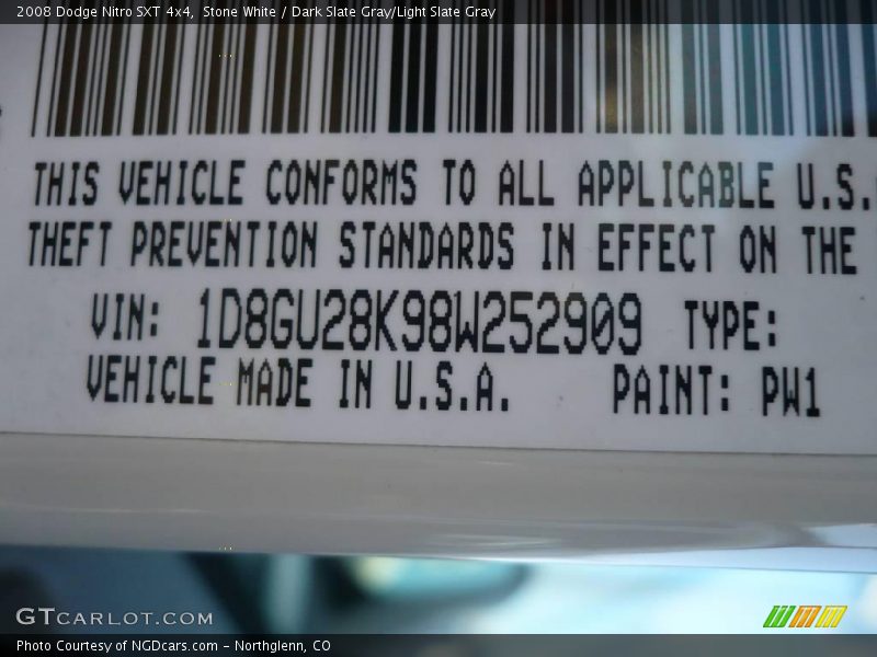 Stone White / Dark Slate Gray/Light Slate Gray 2008 Dodge Nitro SXT 4x4