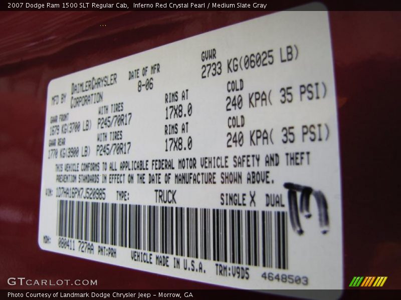Inferno Red Crystal Pearl / Medium Slate Gray 2007 Dodge Ram 1500 SLT Regular Cab