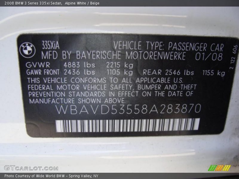 Alpine White / Beige 2008 BMW 3 Series 335xi Sedan
