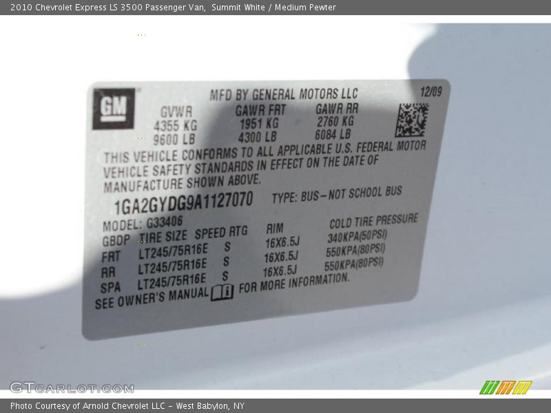 Summit White / Medium Pewter 2010 Chevrolet Express LS 3500 Passenger Van