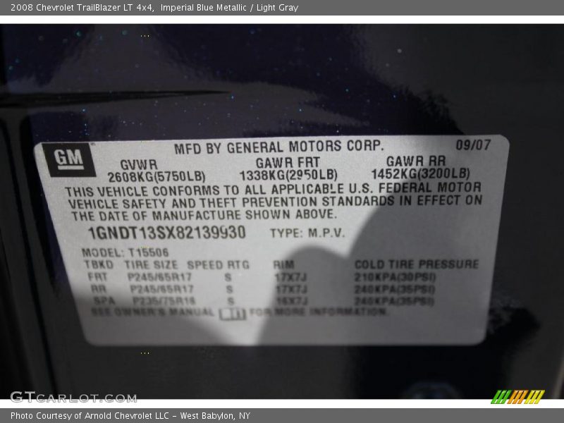 Imperial Blue Metallic / Light Gray 2008 Chevrolet TrailBlazer LT 4x4