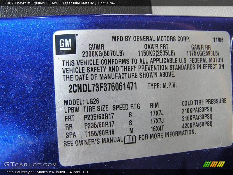 Laser Blue Metallic / Light Gray 2007 Chevrolet Equinox LT AWD