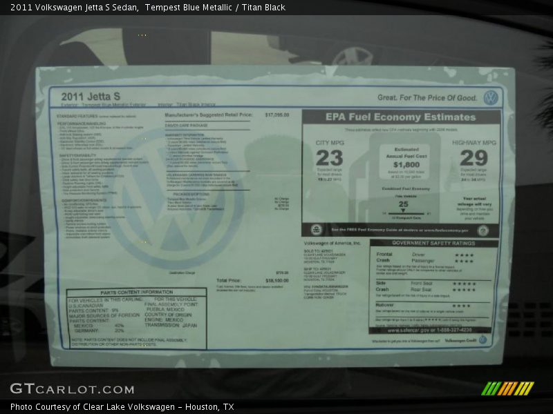 Tempest Blue Metallic / Titan Black 2011 Volkswagen Jetta S Sedan