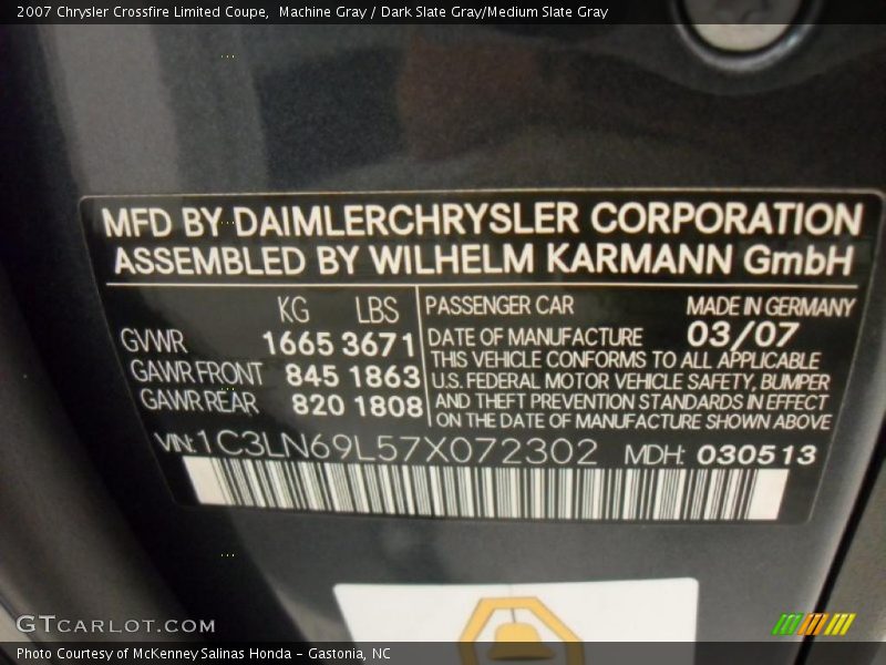 Machine Gray / Dark Slate Gray/Medium Slate Gray 2007 Chrysler Crossfire Limited Coupe