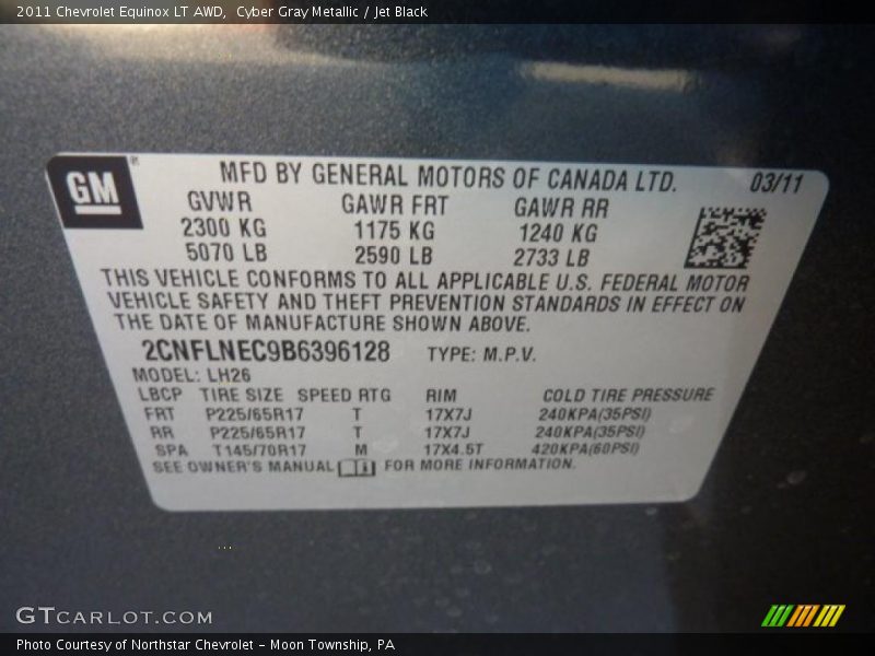 Cyber Gray Metallic / Jet Black 2011 Chevrolet Equinox LT AWD