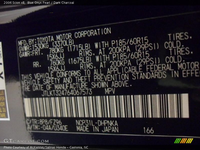 Blue Onyx Pearl / Dark Charcoal 2006 Scion xB