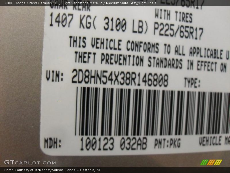 Light Sandstone Metallic / Medium Slate Gray/Light Shale 2008 Dodge Grand Caravan SXT