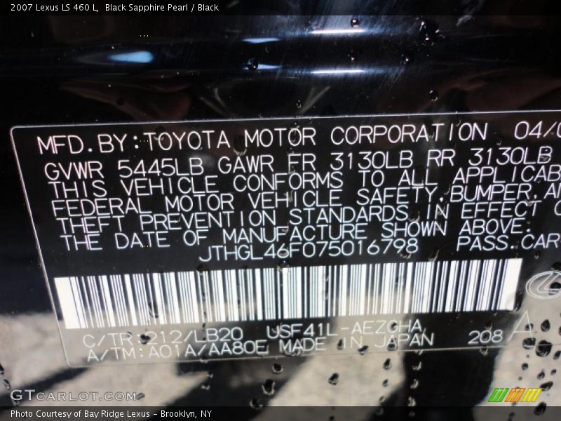 Black Sapphire Pearl / Black 2007 Lexus LS 460 L