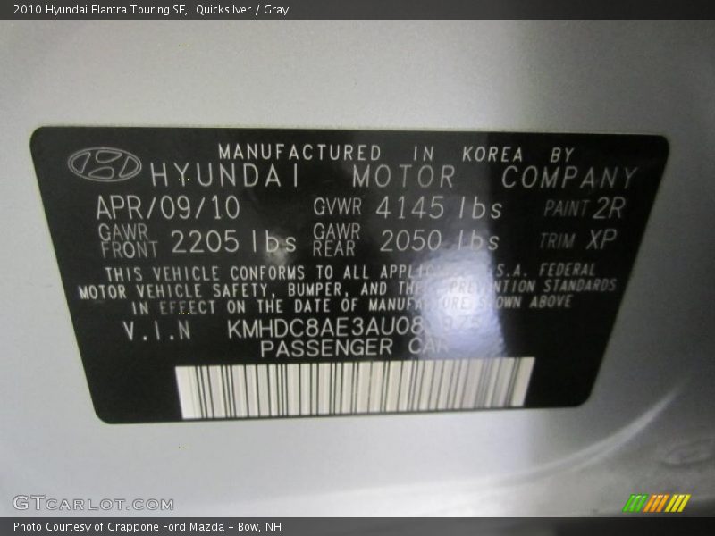 Quicksilver / Gray 2010 Hyundai Elantra Touring SE