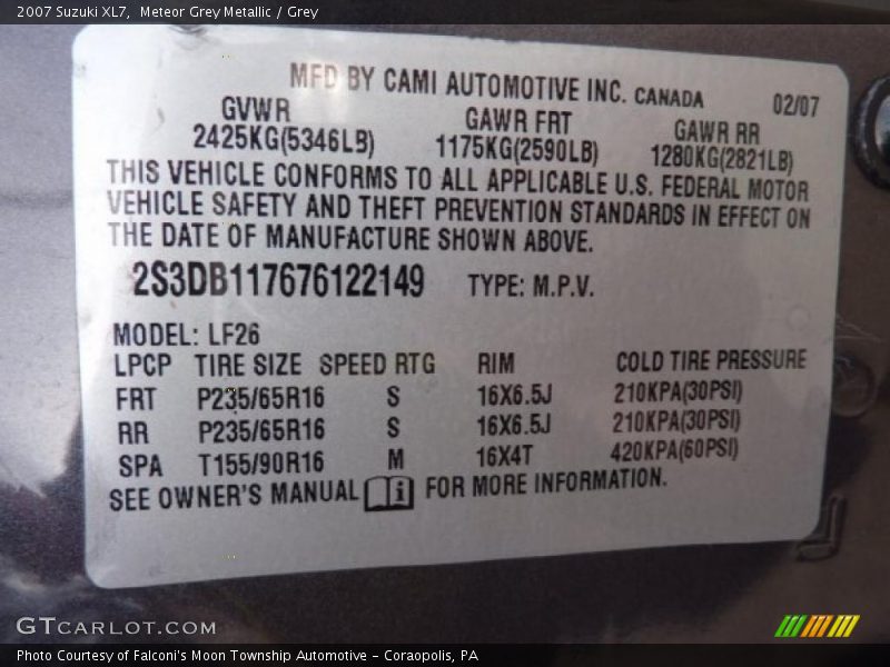 Meteor Grey Metallic / Grey 2007 Suzuki XL7