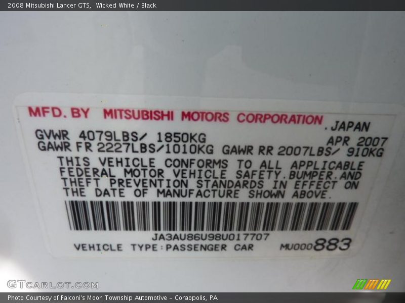 Wicked White / Black 2008 Mitsubishi Lancer GTS