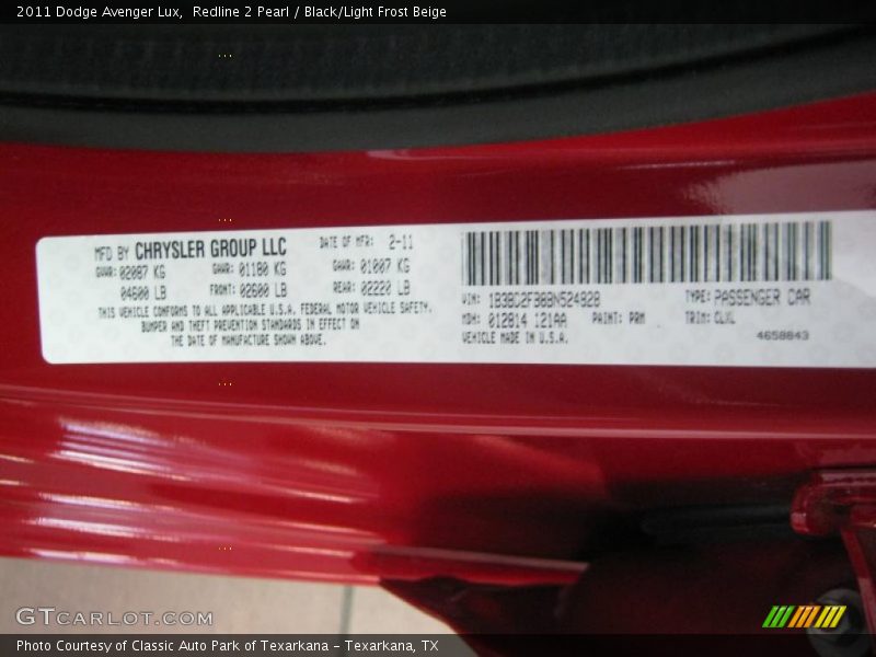 Redline 2 Pearl / Black/Light Frost Beige 2011 Dodge Avenger Lux