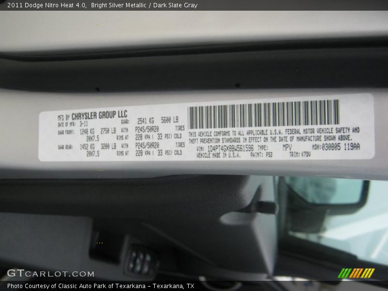 Bright Silver Metallic / Dark Slate Gray 2011 Dodge Nitro Heat 4.0