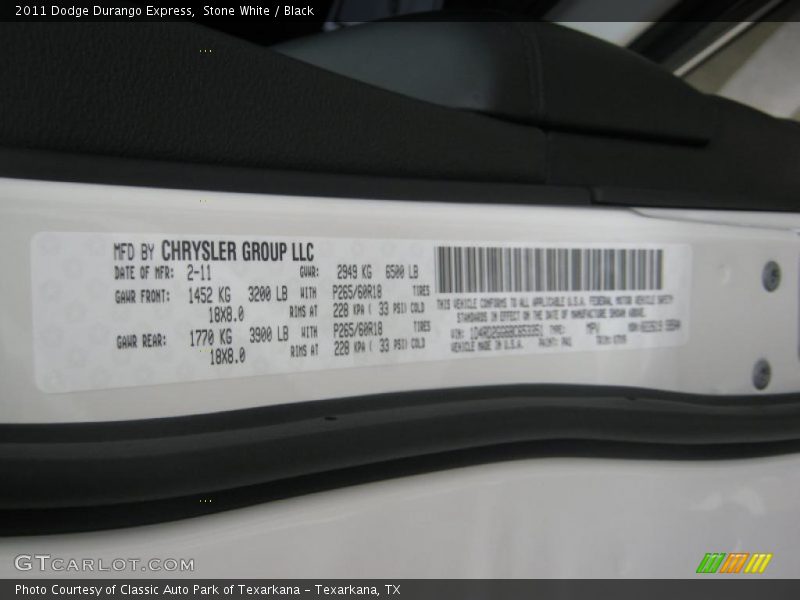 Stone White / Black 2011 Dodge Durango Express