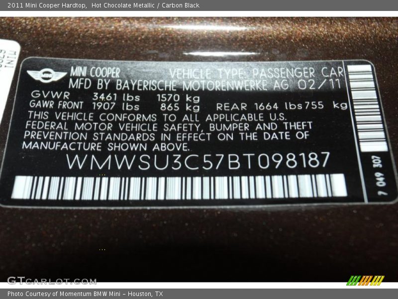 Hot Chocolate Metallic / Carbon Black 2011 Mini Cooper Hardtop