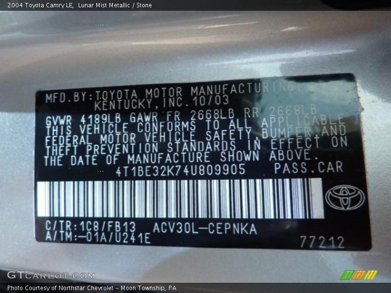Lunar Mist Metallic / Stone 2004 Toyota Camry LE