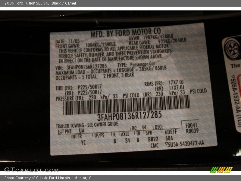 Black / Camel 2006 Ford Fusion SEL V6