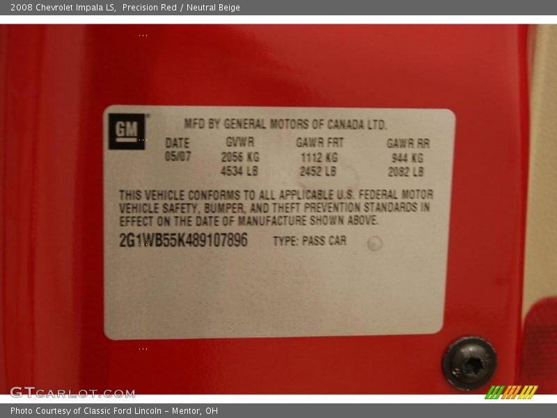 Precision Red / Neutral Beige 2008 Chevrolet Impala LS