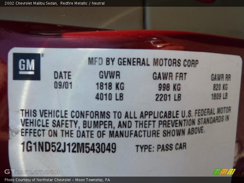 Redfire Metallic / Neutral 2002 Chevrolet Malibu Sedan