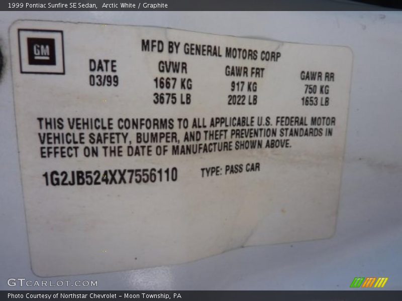 Arctic White / Graphite 1999 Pontiac Sunfire SE Sedan