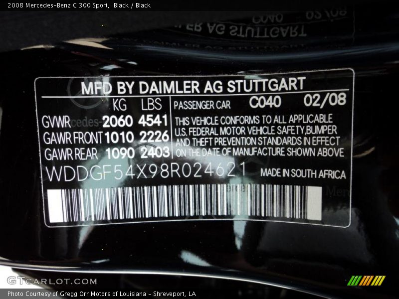 2008 C 300 Sport Black Color Code 040