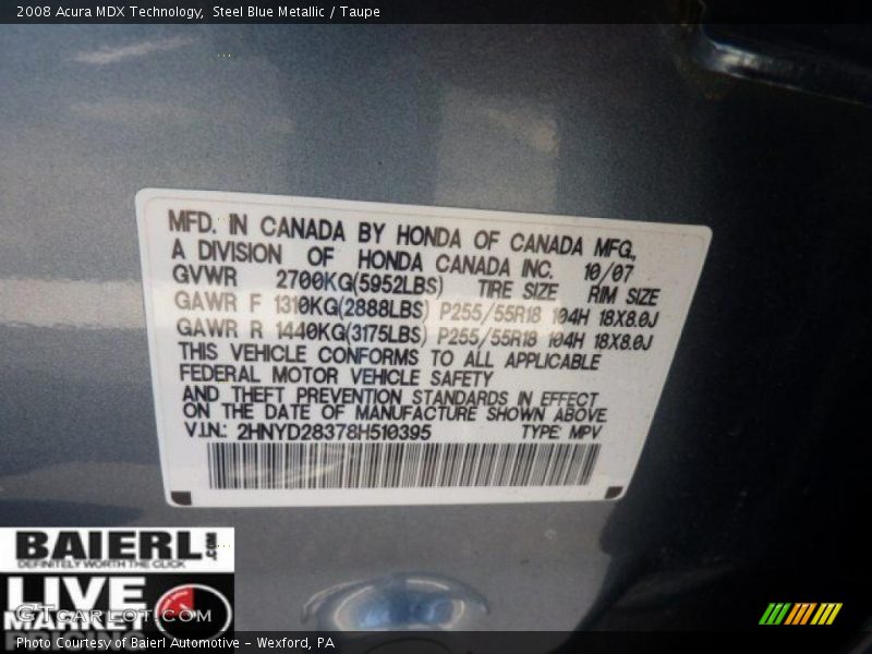 Steel Blue Metallic / Taupe 2008 Acura MDX Technology