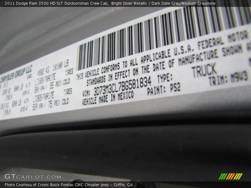 Bright Silver Metallic / Dark Slate Gray/Medium Graystone 2011 Dodge Ram 3500 HD SLT Outdoorsman Crew Cab