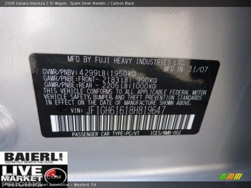Spark Silver Metallic / Carbon Black 2008 Subaru Impreza 2.5i Wagon