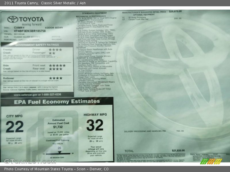 Classic Silver Metallic / Ash 2011 Toyota Camry
