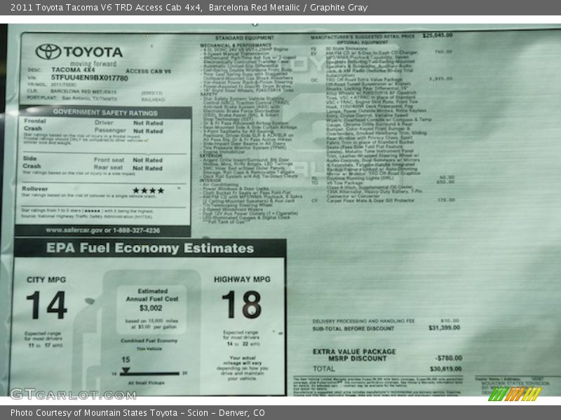 Barcelona Red Metallic / Graphite Gray 2011 Toyota Tacoma V6 TRD Access Cab 4x4