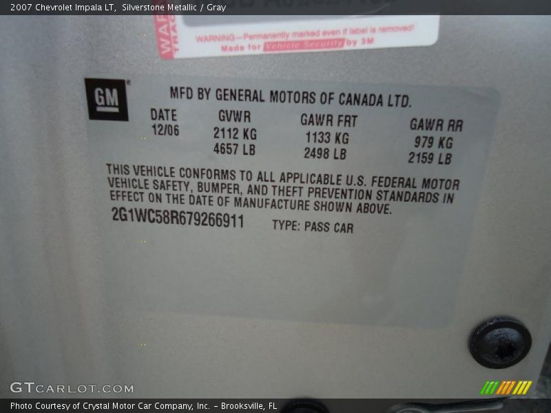 Silverstone Metallic / Gray 2007 Chevrolet Impala LT