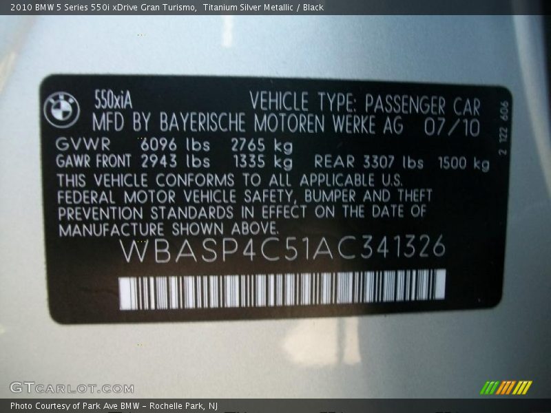 Info Tag of 2010 5 Series 550i xDrive Gran Turismo