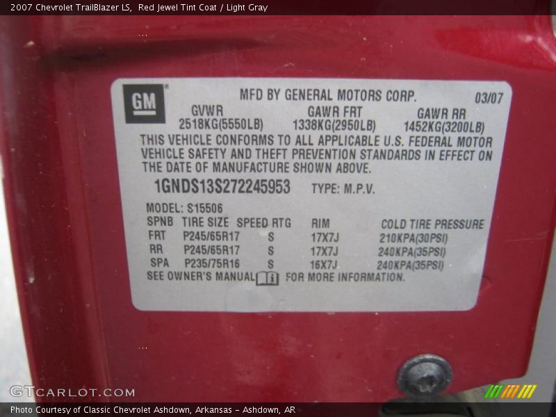 Red Jewel Tint Coat / Light Gray 2007 Chevrolet TrailBlazer LS