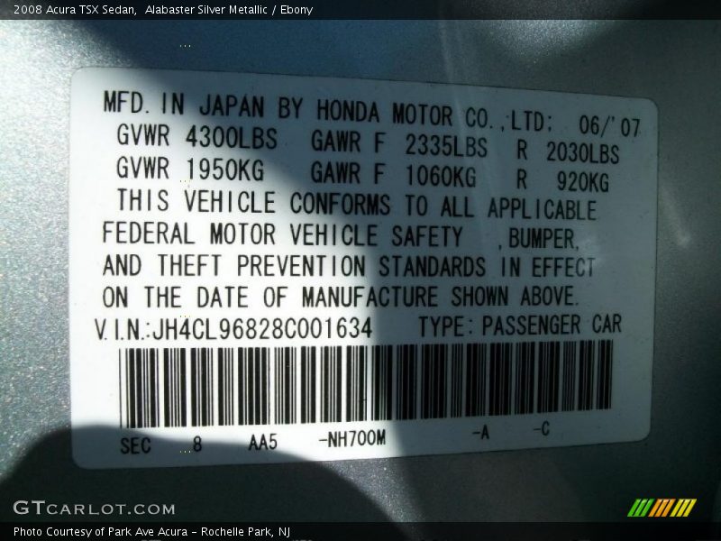 Alabaster Silver Metallic / Ebony 2008 Acura TSX Sedan