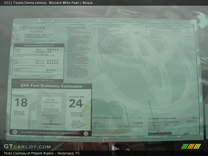 Blizzard White Pearl / Bisque 2011 Toyota Sienna Limited