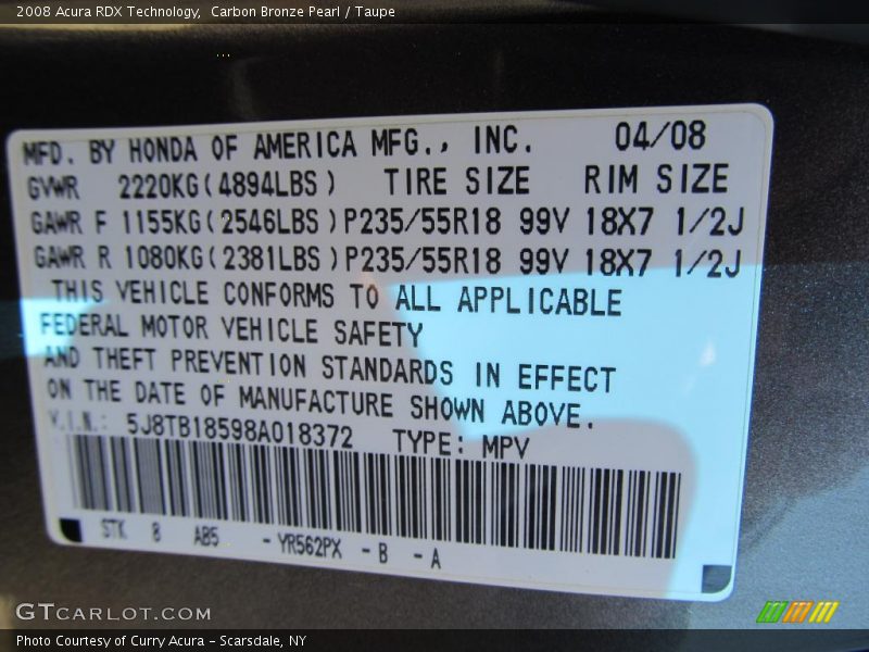 Carbon Bronze Pearl / Taupe 2008 Acura RDX Technology