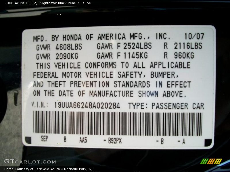 Nighthawk Black Pearl / Taupe 2008 Acura TL 3.2
