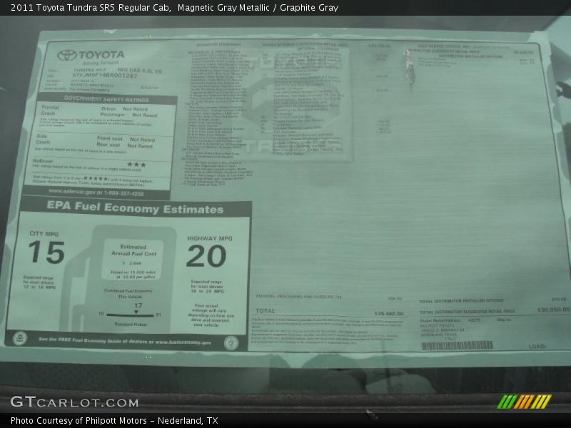  2011 Tundra SR5 Regular Cab Window Sticker