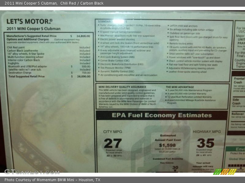 Chili Red / Carbon Black 2011 Mini Cooper S Clubman