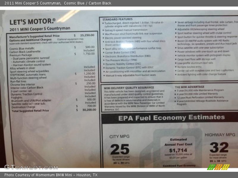Cosmic Blue / Carbon Black 2011 Mini Cooper S Countryman