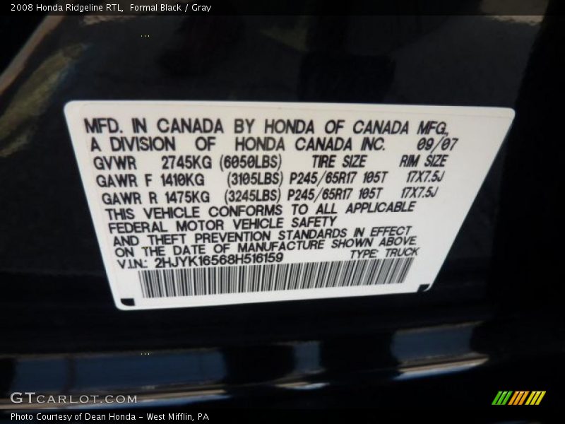 Formal Black / Gray 2008 Honda Ridgeline RTL