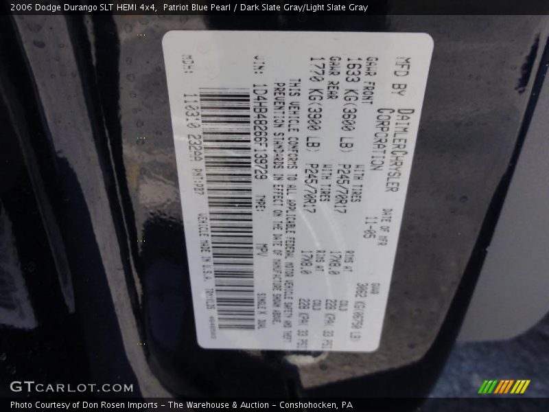 Patriot Blue Pearl / Dark Slate Gray/Light Slate Gray 2006 Dodge Durango SLT HEMI 4x4