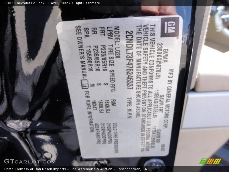 Black / Light Cashmere 2007 Chevrolet Equinox LT AWD