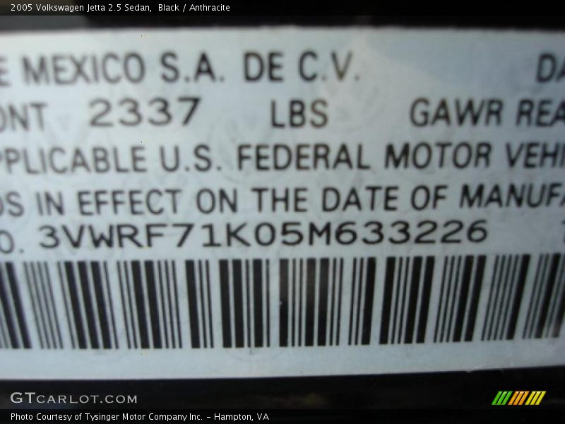 Black / Anthracite 2005 Volkswagen Jetta 2.5 Sedan