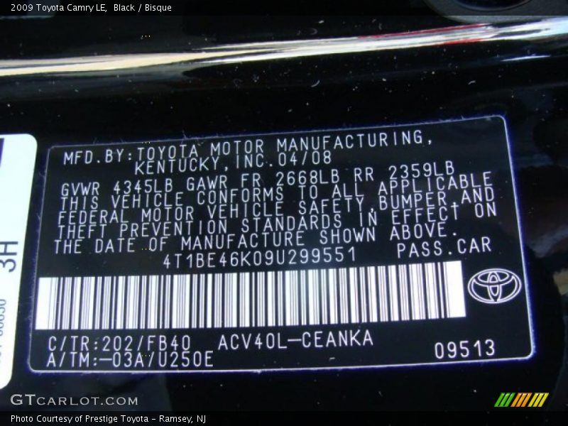 Black / Bisque 2009 Toyota Camry LE