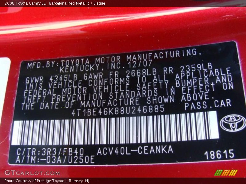 Barcelona Red Metallic / Bisque 2008 Toyota Camry LE